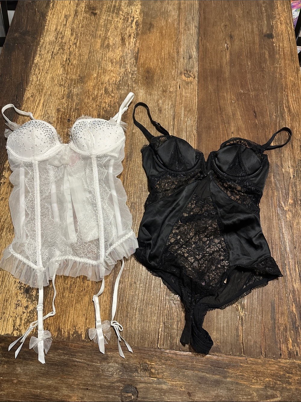 Victoria's Secret bundle corset Black Lace sheer  and white sheer bralette